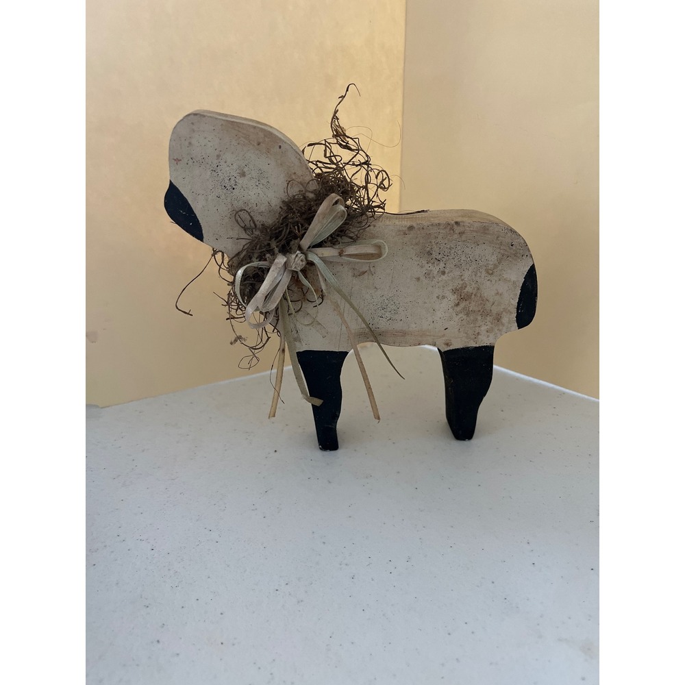 Rustic Hand Painted Wooden Sheep Figurine Primitive Farmhouse Decor Lamb Accent